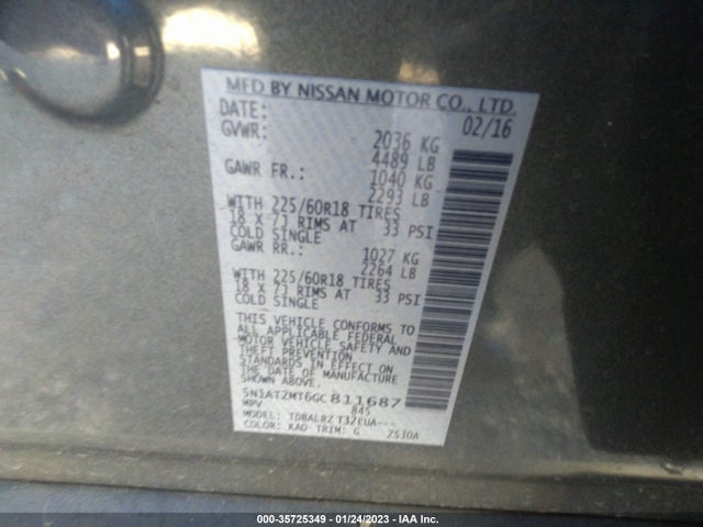 2016 Nissan Rogue, VIN: 5N1AT2MT6GC811687