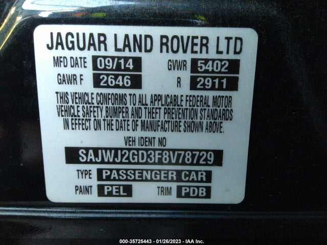 2015 Jaguar XJ, VIN: SAJWJ2GD3F8V78729