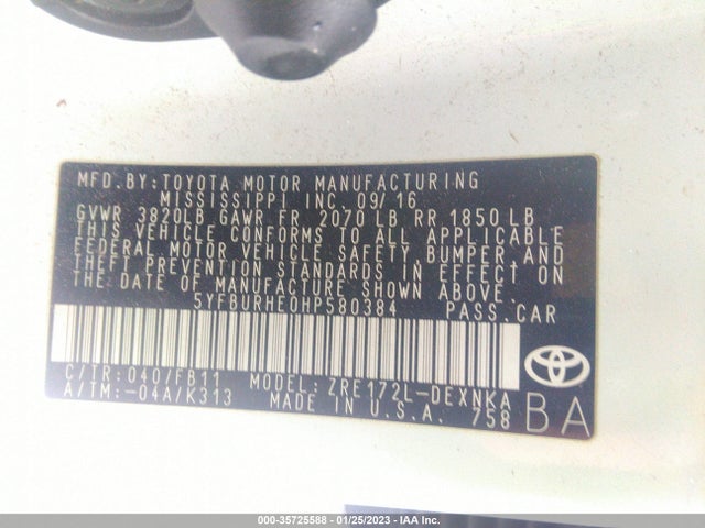 2017 Toyota Corolla, VIN: 5YFBURHE0HP580384