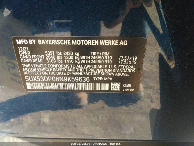 BMW X3 Xdrive30i 2022 аукцион фото