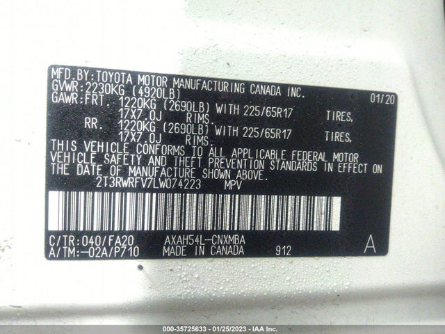 2020 Toyota RAV4, VIN: 2T3RWRFV7LW074223