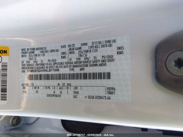 Ford Bronco Base/big Bend 2022 1FMDE5DH5NLB71098 Image 10