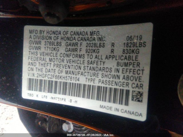 2HGFC2F66KH576104 Honda Civic Sedan Lx