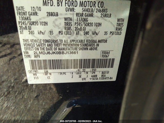 Lincoln MKX 2011 2LMDJ6JK0BBJ13661 Image 11