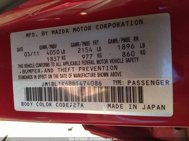 2011 MAZDA MAZDA3 S SPORT VIN: JM1BL1K68B1474086
