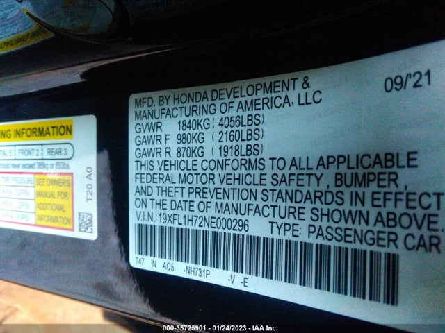 Honda Civic Hatchback Ex-l 2022 19XFL1H72NE000296 Image 10