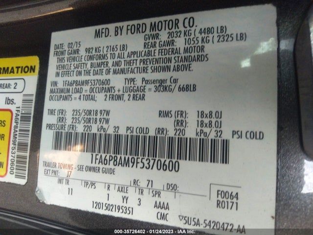 2015 Ford Fastback, VIN: 1FA6P8AM9F5370600