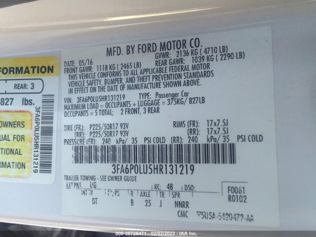 Ford Fusion Hybrid Se 2017 3FA6P0LU5HR131219 Image 10