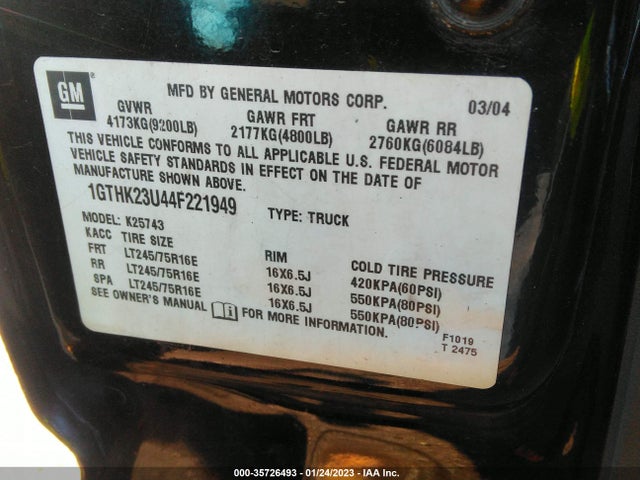 GMC SIERRA 2500HD 2004 1GTHK23U44F221949 Image 10