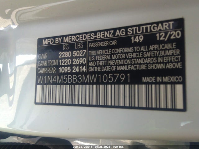 2021 Mercedes-Benz GLB-Class, VIN: W1N4M5BB3MW105791