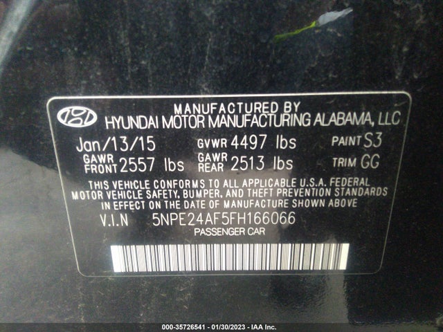 Hyundai Sonata 2.4l 2015 5NPE24AF5F8166066 Image 9