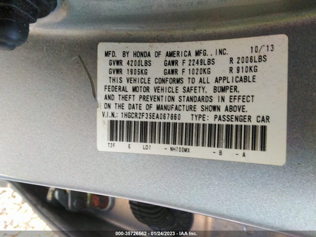 Honda Accord Sedan Lx 2014 1HGCR2F35EA067860 Image 10