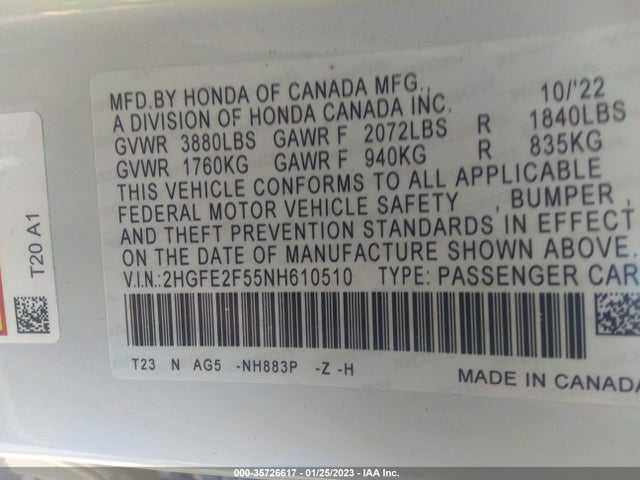 Honda Civic Sport 2022 2HGFE2F55NH610510 Image 9