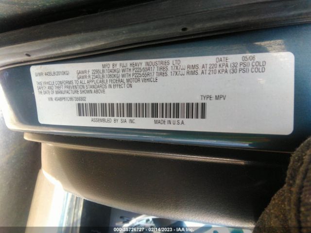 4S4BP61C667359302 Subaru Legacy Wagon Outback 2.5i
