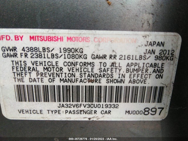 JA32V6FV3CU019332 Mitsubishi Lancer Ralliart