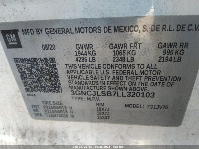 Chevrolet Trax Lt 2020 3GNCJLSB7LL320103 Image 10