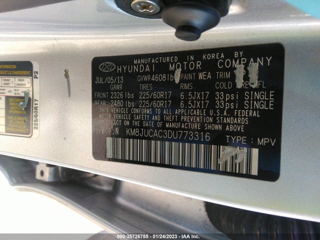 2013 HYUNDAI TUCSON GLS VIN: KM8JUCAC3DU773316