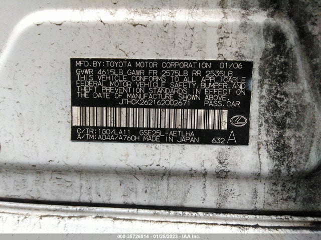 JTHCK262162002671 Lexus Is 250 Auto