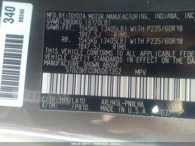 2022 Toyota Sienna, VIN: 5TDZSKFC0NS061352