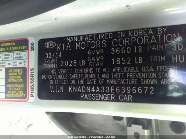 KNADN4A33E6396672 KIA RIO EX