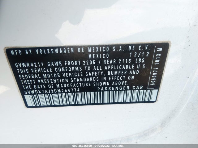 2013 VOLKSWAGEN JETTA SEDAN SE W/CONVENIENCE VIN: 3VWDX7AJ2DM254774