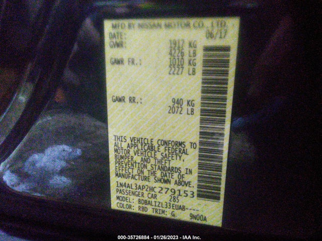Nissan Altima 2.5 Sv 2017 1N4AL3AP2HC279153 Image 9
