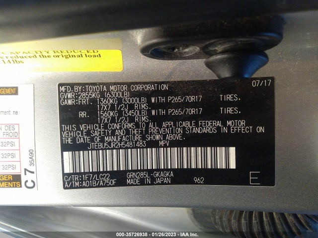 Toyota 4RUNNER SR5 2017 JTEBU5JR2H5481483 Image 11