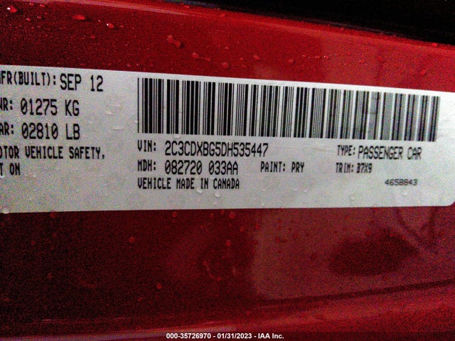 2013 DODGE CHARGER SE VIN: 2C3CDXBG5DH535447