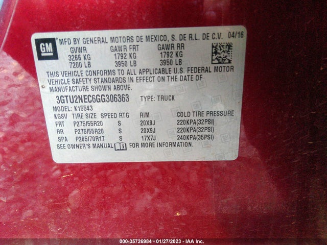 2016 GMC Sierra 1500, VIN: 3GTU2NEC6GG306363