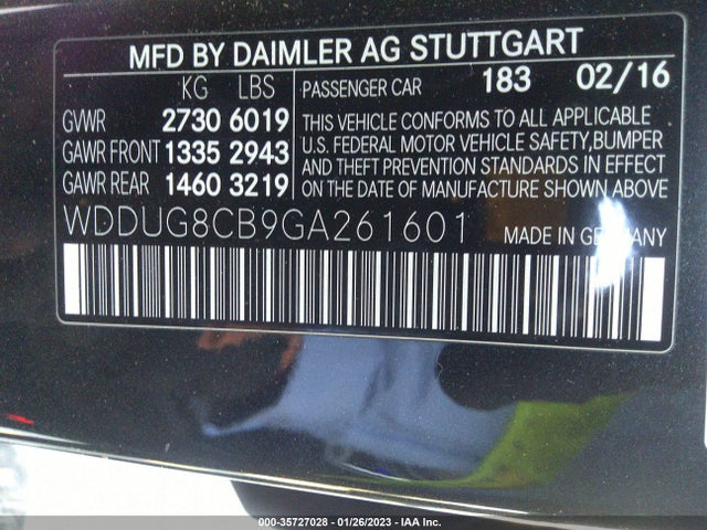 2016 Mercedes-Benz S-Class, VIN: WDDUG8CB9GA261601