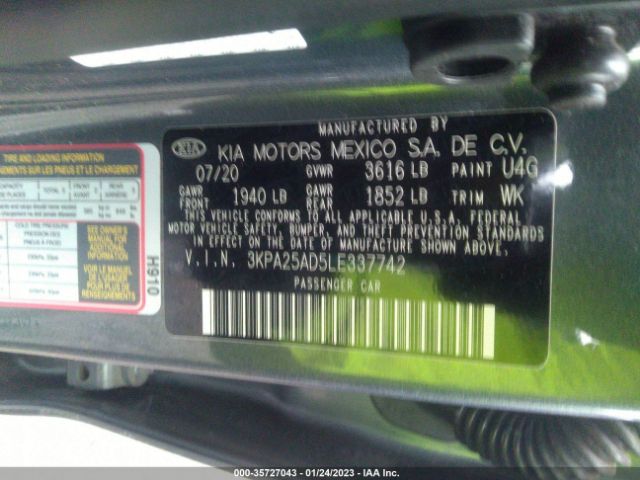 3KPA25AD5LE337742 KIA Rio 5-door S