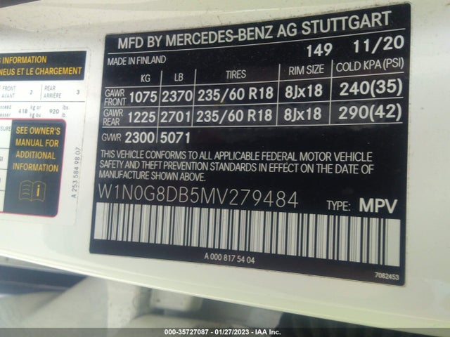 2021 Mercedes-Benz GLC-Class, VIN: W1N0G8DB5MV279484