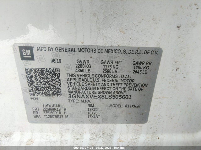 Chevrolet EQUINOX LT 2020 3GNAXVEX8LS505601 Image 9