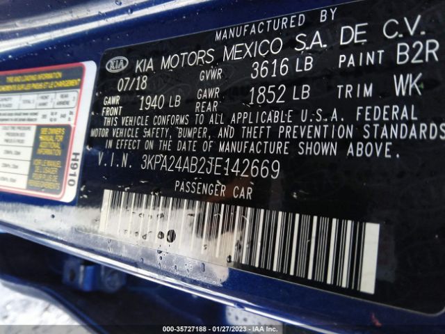 3KPA24AB2JE142669 KIA RIO S