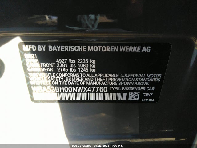 2022 BMW 5 Series, VIN: WBA53BH00NWX47760