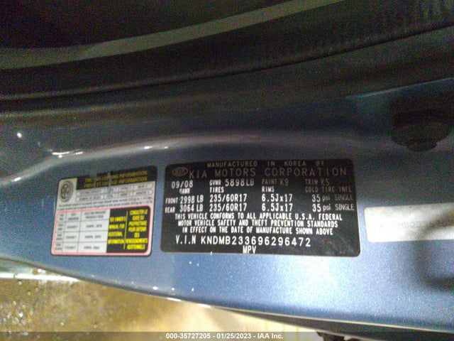 2009 KIA SEDONA EX VIN: KNDMB233696296472