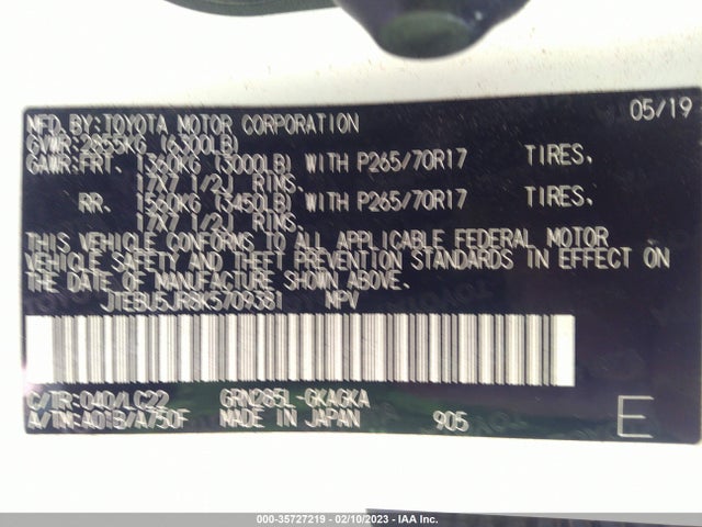 Toyota 4runner 2019 JTEBU5JR8K5709381 Image 10