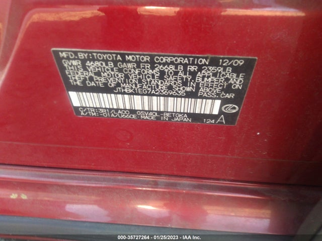 Lexus ES 350 2010 JTHBK1EG7A2369635 Image 9