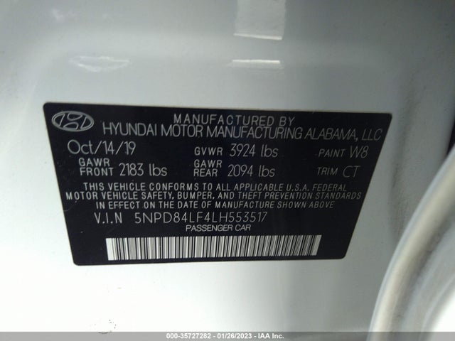 2020 HYUNDAI ELANTRA SEL VIN: 5NPD84LF4LH553517