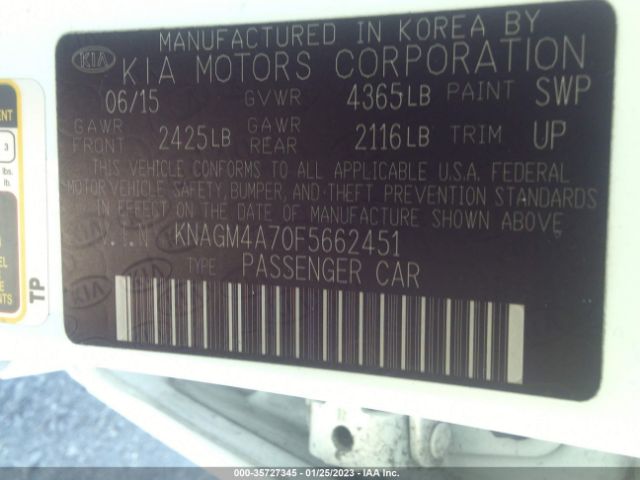 KNAGM4A70F5662451 KIA Optima Lx