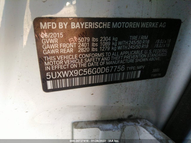 2016 BMW X3, VIN: 5UXWX9C56G0D67756