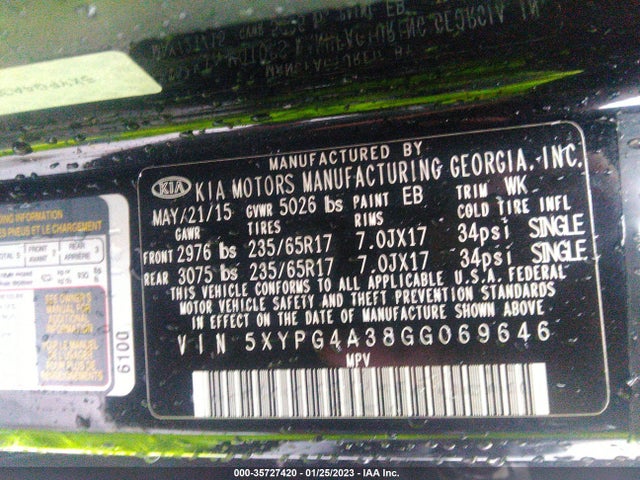 2016 Kia Sorento, VIN: 5XYPG4A38GG069646