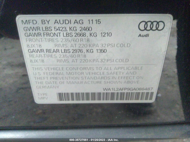 2016 Audi Q5, VIN: WA1L2AFP9GA086487