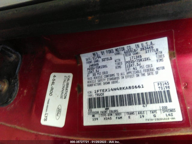 1994 FORD F150 VIN: 1FTEX14N4RKA80661