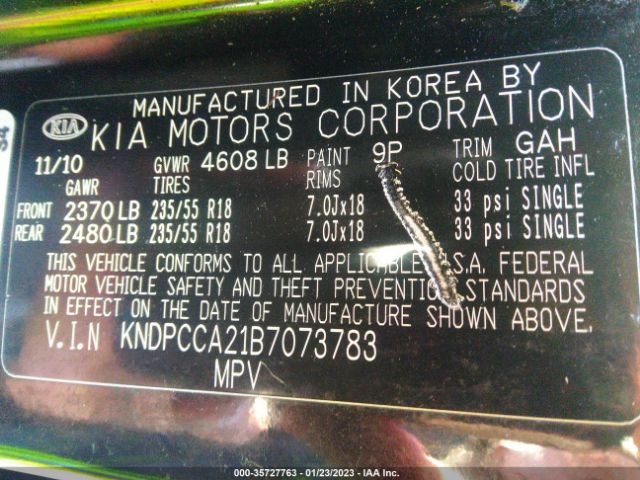 KNDPCCA21B7073783 KIA Sportage Ex