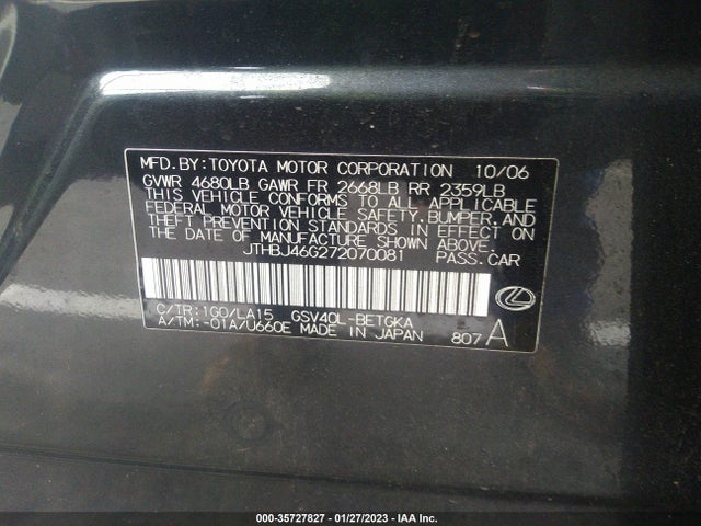 JTHBJ46G272070081 Lexus ES 350