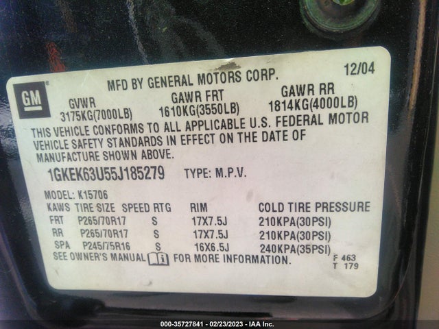 GMC YUKON DENALI 2005 1GKEK63U55J185279 Image 10