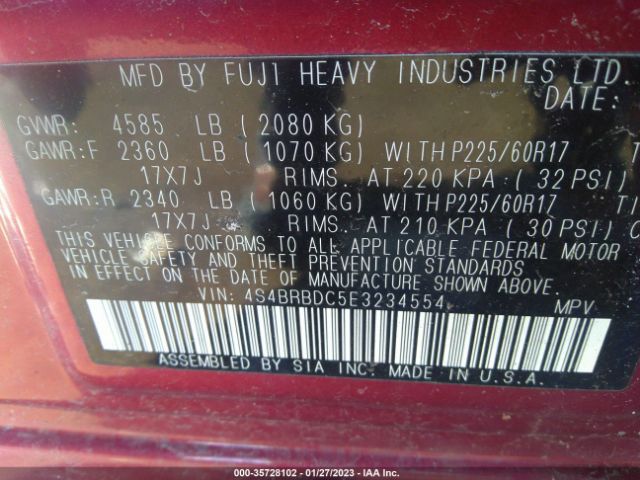 4S4BRBDC5E3234554 Subaru Outback 2.5i Premium