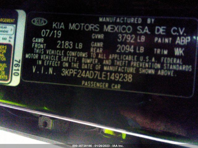 3KPF24AD7LE149238 KIA Forte Lxs