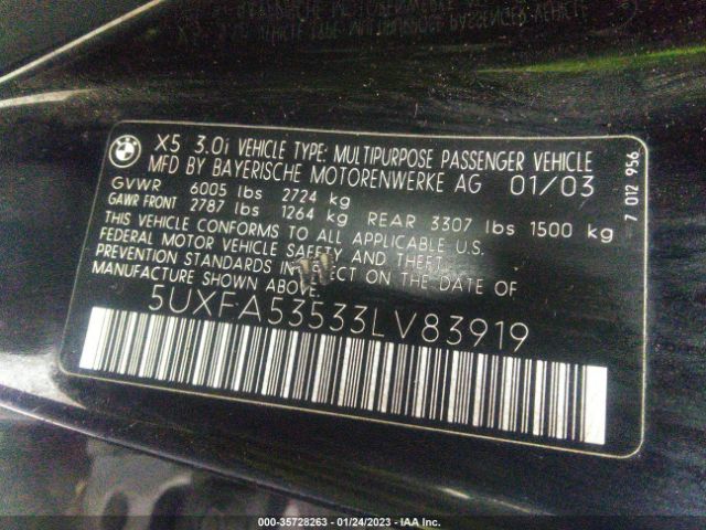 5UXFA53533LV83919 BMW X5 3.0I